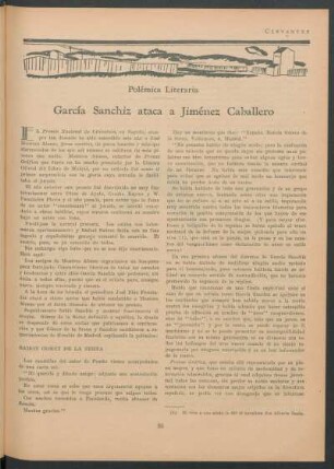Polémica literaria - García Sanchiz ataca a Jiménez Caballero