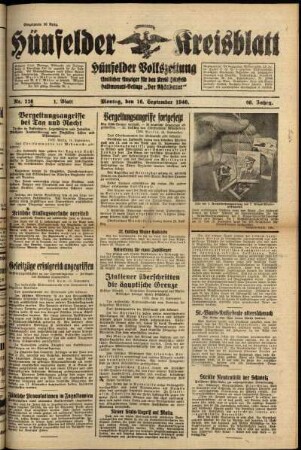 Erste Ausgabe vom Montag, den 16. September 1940.