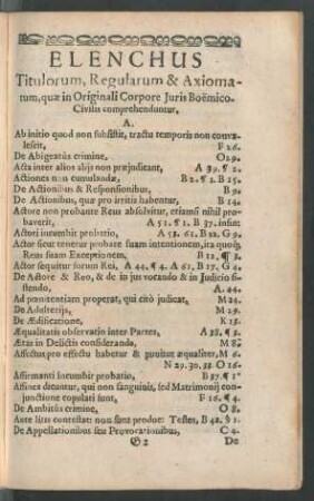 Elenchus Titulorum, Regularum & Axiomatum ...