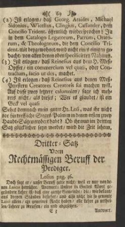 Dritter-Satz Vom Rechtmässigen Beruff der Prediger. [Anfang]