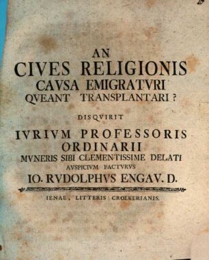 An cives religionis causa emigraturi queant transplantari?