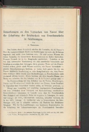 Bemerkungen zu den Versuchen von Nässe über die Erhaltung der Reizbarkeit von Froschmuskeln in Salzlösungen.