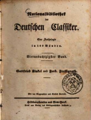 Anthologie aus den Gedichten von Gottfried Kinkel : mit der Biogr. und dem Portr. des Verf.
