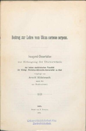 Beitrag zur Lehre vom Ulcus corneae serpens