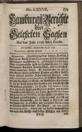 No. LXXVII. Auf das Jahr 1738. den 3 Octobr. - No. LXXXV. Auf das Jahr 1738. den 31 Octobr.