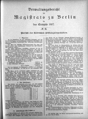 No. 15. Bericht der städtischen Stiftungsdeputation