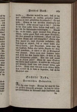 Sechste Rede. Vermischte Gedanken