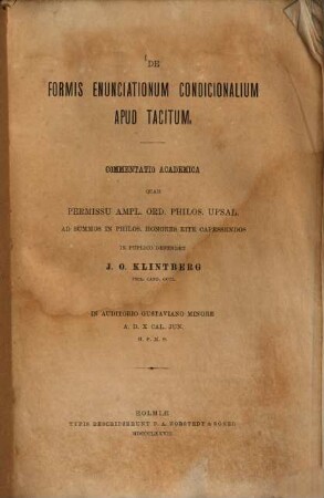 De formis enunciationum condicionalium apud Tacitum