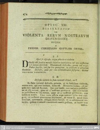 Opusc. XXI. Dissertatio De Violenta Rerum Nostrarum Defensione ...