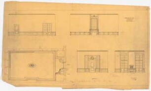 Wohnhaus Kretzer, Berlin-Tiergarten: Großer Salon: 4 Wandansichten und Deckengrundriss 1:25