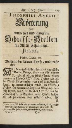 Theophili Amelii Erörterung Der ... Schrifft-Stellen im Alten Testament. Julius.
