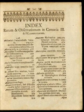 Index Rerum & Observationum in Centuria III. & IV. contentarum.