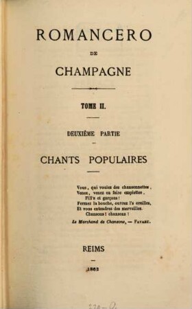 Romancero de Champagne, 2. Chants populaires