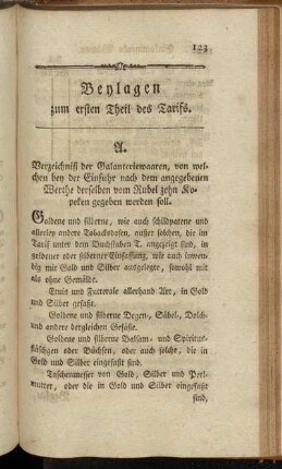 Beylagen zum ersten Theil des Tarifs.