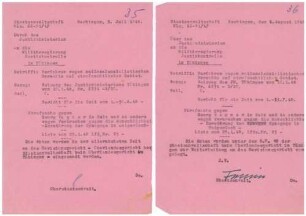 Wagner, Georg, Oberpostinspektor, Sulz: Auskünfte u.a. an Militärregierung - Justizkontrolle -