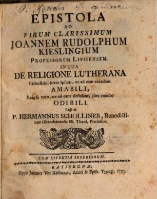 Epistola ad Jo. Rud. Kiesslingium in qua de religione Lutheriana disserit