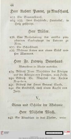 V. Eleven und Schüler der Akademie/Eléves et écoliers de l'Académie