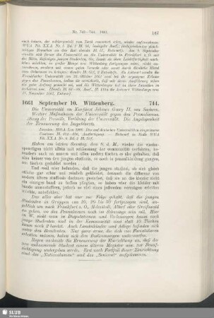 744. 1661, September 10. Wittenberg