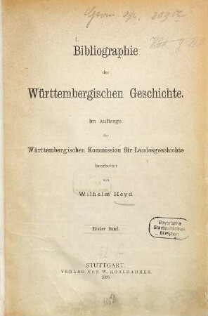 Bibliographie der württembergischen Geschichte, 1