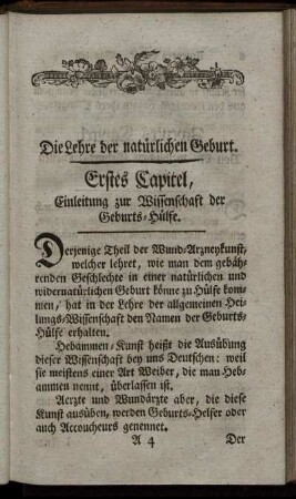 Erstes Capitel, Einleitung zur Wissenschaft der Geburts-Hülfe.