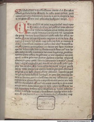 De singulari puritate et praerogativa conceptionis salvatoris nostri Jesu Christi : mit Widmungsbrief des Autors an Ercole I. d'Este, Herzog von Ferrara