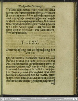 Tit. LXV. Von verfassung und außsprechung der Urtheilen
