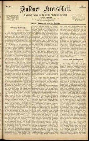Erste Ausgabe vom Samstag, den 20. Oktober 1877.