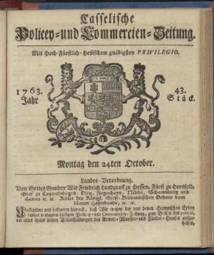 43. Stueck, Montag den 24ten October 1763