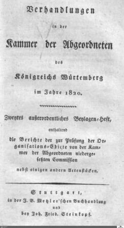 1,2: Landtag Württemberg - Kammer 2, Beilagen, 1820, Bd. 2