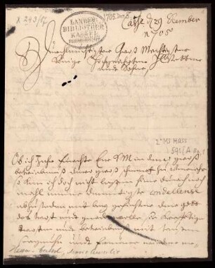 Brief von Marie Amelie, Hessen-Kassel, Landgräfin an Friedrich I., Preußen, König
