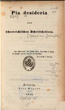 Pia desideria eines österreichischen Schriftstellers