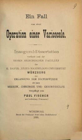 Ein Fall von einer Operation einer Varicocele