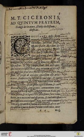 M.T.Ciceronis, ad qvintvm fratrem, dialogi de Oratore, scholijs doctißimis illustrati