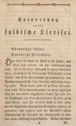 Erinnerung an die fuldische Klerisei.