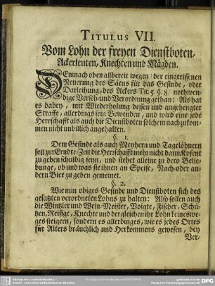 Titulus VII. Vom Lohn der freyen Dienstboten, Ackerleuten, Knechten und Mägden
