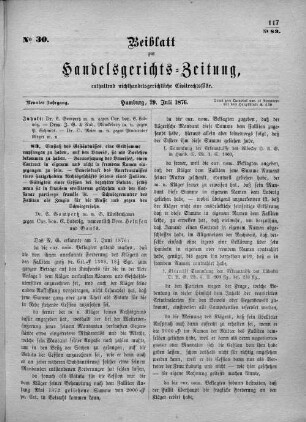 Beiblatt zur hamburgischen Handelsgerichts-Zeitung No. 30. Neunter Jahrgang. Hamburg, 29. Juli 1876.