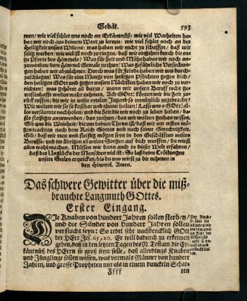 593-605, Das schwere Gewitter über die mißbrauchte Langmuth Gottes