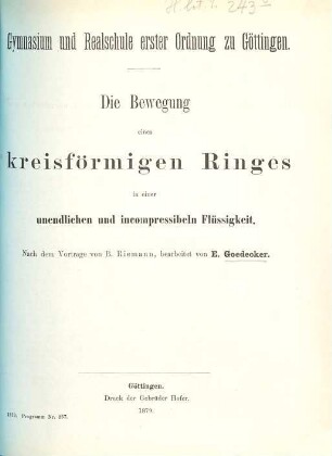 Schulnachrichten : über das Jahr von Ostern ... bis Ostern ... 1878/79