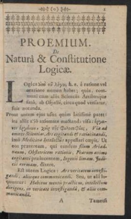 Proemium. De Naturâ & Constitutione Logicae