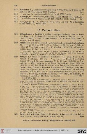 13. Zeitschriften (Nr. 2418 - 2485)