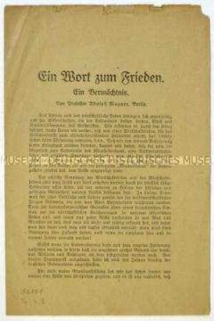 Flugschrift des Bundes Deutscher Bodenreformer zur Frage eines Friedensvertrages