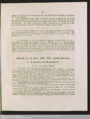 Uebersicht des ertheilten Unterrichts