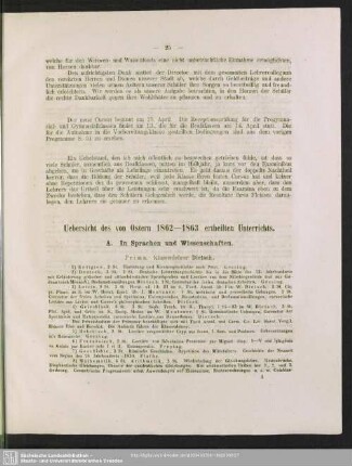 Uebersicht des ertheilten Unterrichts
