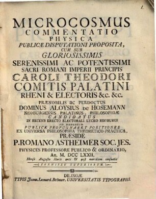 Microcosmus : Commentatio Physica Publicae Disputationi Proposita