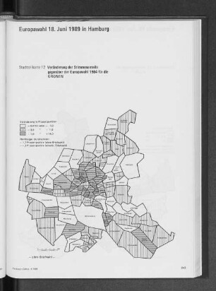 Veränderung der Stimmenanteile gegenüber der Europawahl 1984 für die GRÜNEN