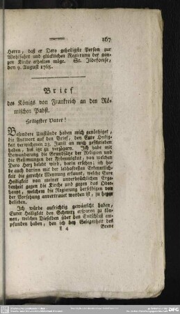 Brief des Königs von Frankreich an den Römischen Pabst