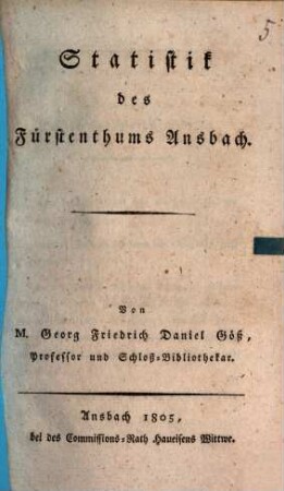 Statistik des Fürstenthums Ansbach