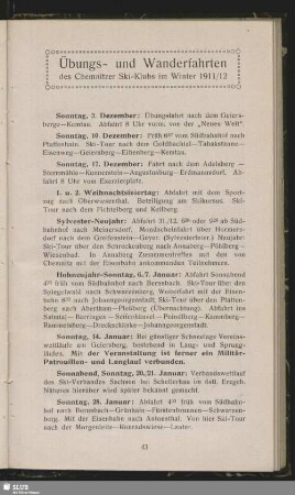 Übungs- und Wanderfahrten des Chemnitzer Ski-Klubs im Winter 1911/12