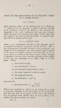 Note on the reduction of an elliptic orbit to a fixed plane.