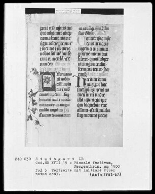 Missale festivum — Initialen P(uer natus est), Folio 5recto